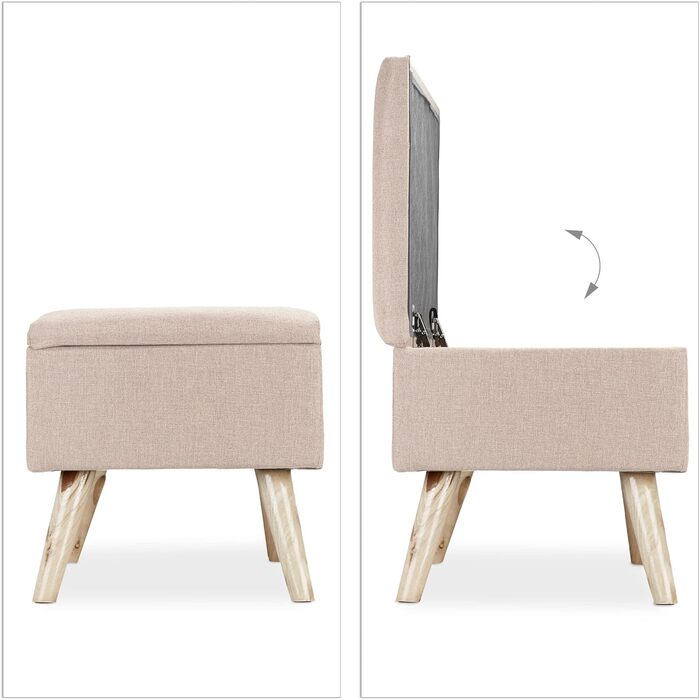 Relaxdays Sitzbank mit Stauraum, gepolstert, Holzbeine, Stoffbezug, 39,5x79,5x39,5 cm, Polyester, Beige
