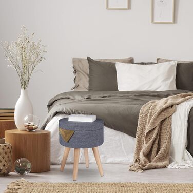 Relaxdays Sitzhocker mit Tischfunktion, Stauraum, 45,5x37 cm, Stoff, Holzbeine, grau/Natur