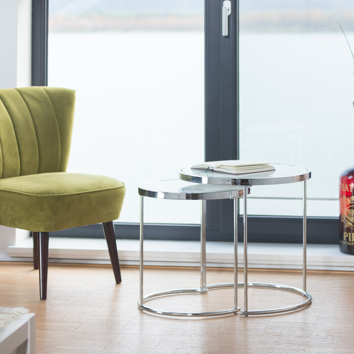 Relaxdays Satztische rund Milchglas