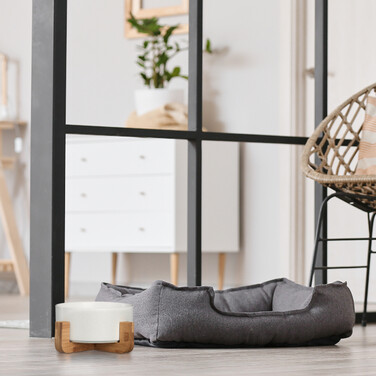 Relaxdays Hundenapf Keramik mit Bambusgestell