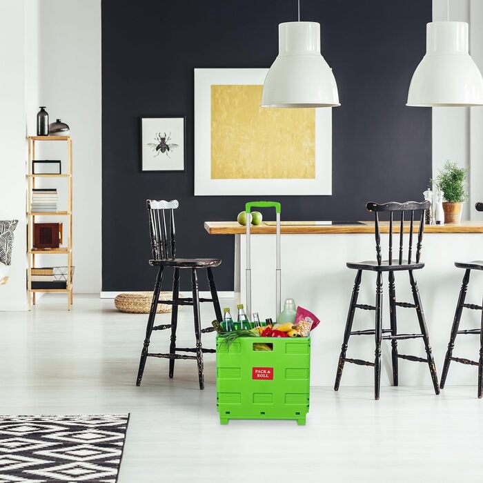 Relaxdays Einkaufstrolley, Klapptrolley, 35 kg, Faltbar, Rolltrolley (Grün)