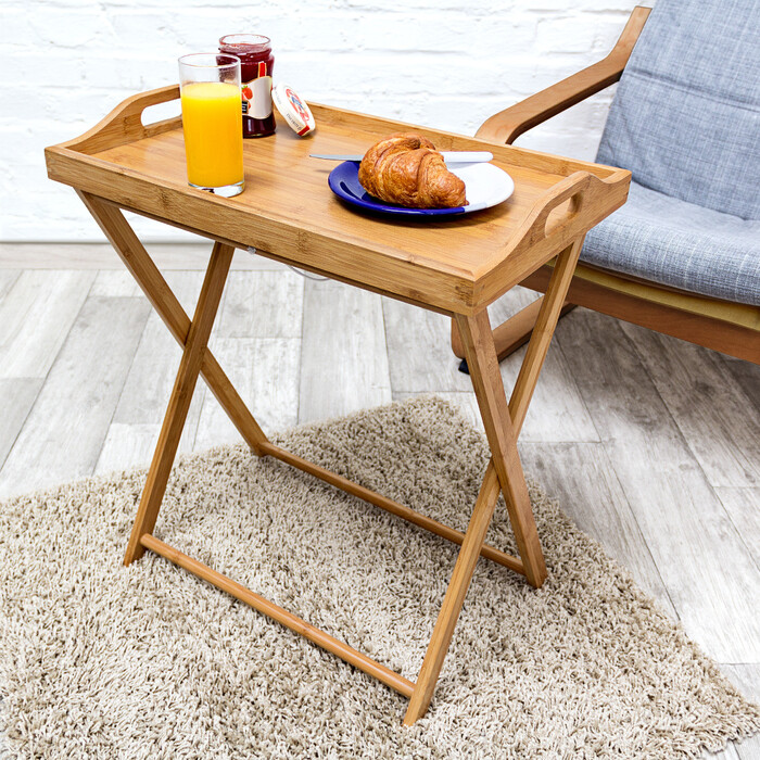 Relaxdays Tabletttisch Bambus 63,5 cm natur