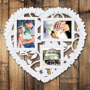 Relaxdays XL Herz Bilderrahmen Collage, weiß, 10x10/10x15, Hochzeit, Paare