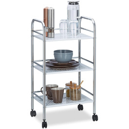 Relaxdays Servierwagen Metall, 3 Ablagen, Küchenwagen mit Griff & Bremsen, 75x40,5x31 cm, weiß