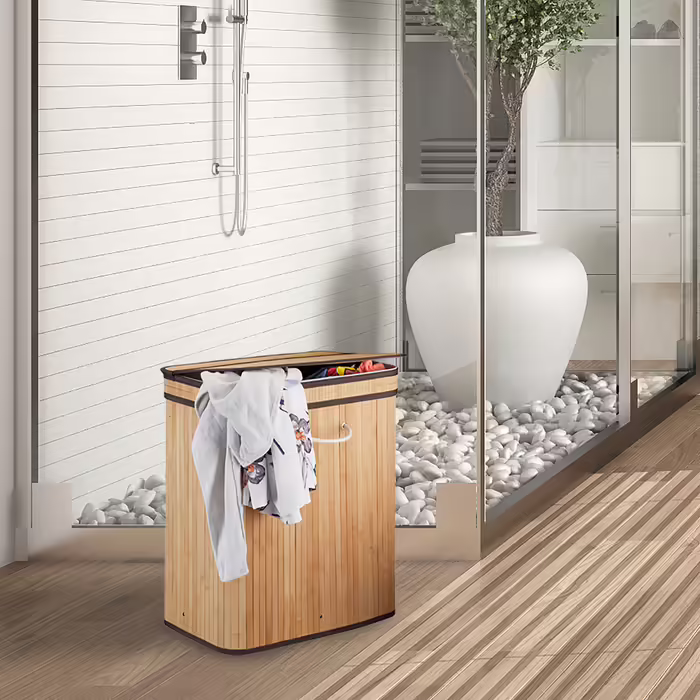 Relaxdays Wäschekorb Bambus eckig