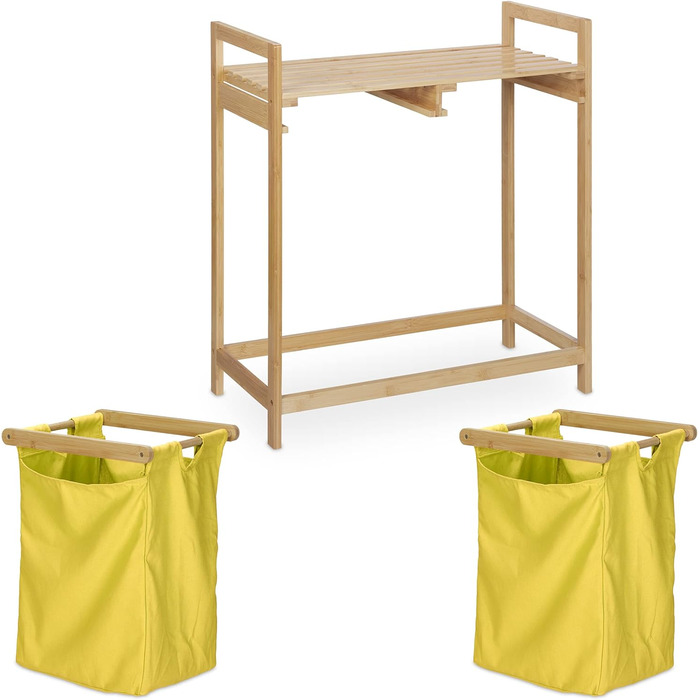 Relaxdays Wäschekorb Bambus, 2 Fächer, ausziehbar, 60L, Natur, 1 Stück