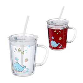 Relaxdays 2er Set Kindergläser mit Walmotiv