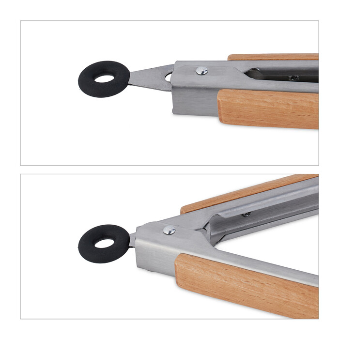 Relaxdays Edelstahl Grillzange mit Holzgriff