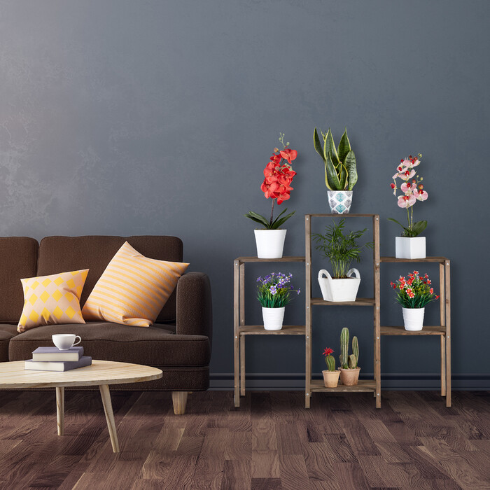 Relaxdays Braunes Blumenregal aus Holz