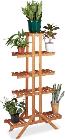 Relaxdays Blumentreppe 5 Ebenen, Holz, Blumenständer Innen, 142,5x83x28,5 cm, hellbraun