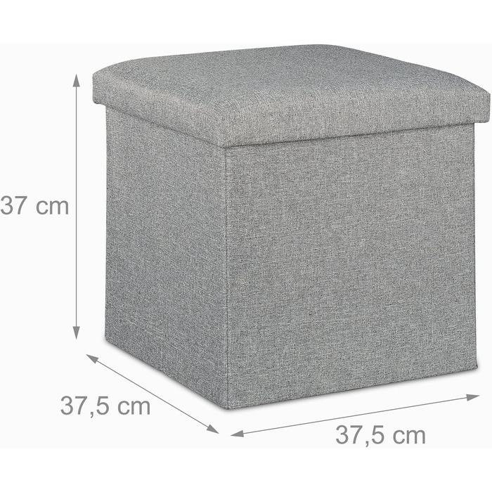 Relaxdays Sitzhocker mit Stauraum, faltbar, gepolstert, 37x37,5x37,5 cm, 1 Stück, Grau