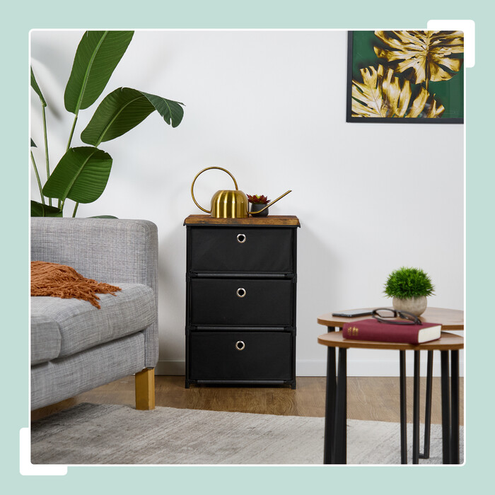 Relaxdays Kommode Holzoptik mit Stoffschubladen