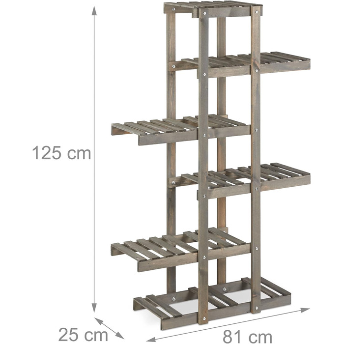 Relaxdays 5-stufiges Blumenregal Holz, Shabby, 125x81x25 cm, Grau