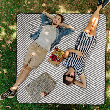 Relaxdays Picknickdecke grau-weiß gestreift