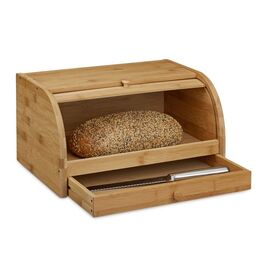 Relaxdays Rollbrotkasten mit Schublade Bambus