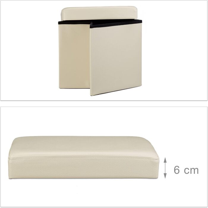 Relaxdays Sitzhocker, Leder, 38x38x38 cm, Creme