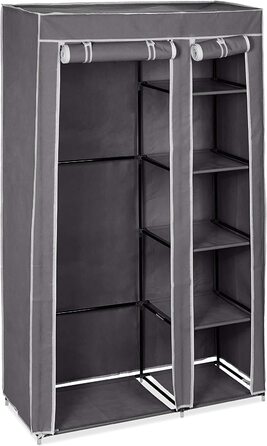 Relaxdays Stoffschrank, mit Kleiderstange & 5 Fächern, HBT: 174 x 107 x 42,5 cm, stabiler Faltschrank mit Bezug, (Grau, Single)