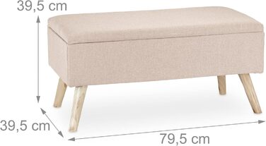 Relaxdays Sitzbank mit Stauraum, gepolstert, Holzbeine, Stoffbezug, 39,5x79,5x39,5 cm, Polyester, Beige