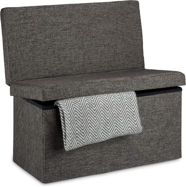 Relaxdays Faltbarer Sitzhocker mit Lehne, Stauraum, Leinen, 73x76x38 cm, Braun