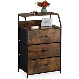 Relaxdays Kommode, 3 Schubladen, 2 Ablagen, Industrial, 96,5x61x42 cm, braun/schwarz
