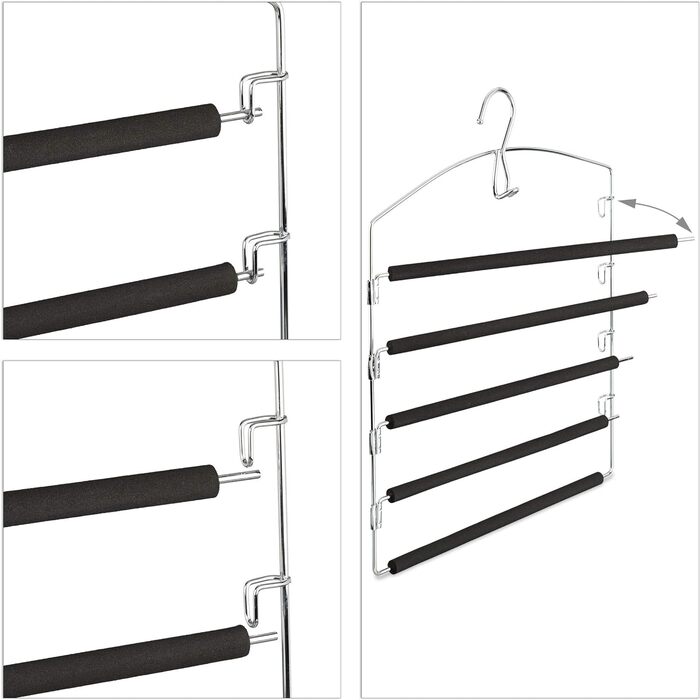 Relaxdays Hosenbügel, 3er Set, platzsparend, Metall, 44,5x37x2,7 cm