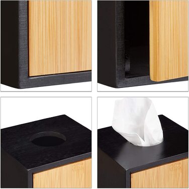 Relaxdays 2 x Kosmetiktücherbox im Set, Taschentuchbox quadratisch, Kosmetikbox Bambus, HxBxT: 14,5 x 14,5 x 14,5 cm, schwarz