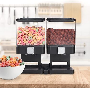 Relaxdays Müslispender doppelt, Cerealienspender für Müsli, Cornflakes, Süßigkeiten, Snackspender Kunststoff, schwarz