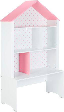 Relaxdays Kinderregal, Schwan, 5 Fächer, 2 Rollboxen, HBT: 128x75x34 cm, Hausform, Spielzeug Aufbewahrung, weiß/rosa