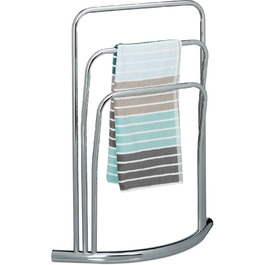 Relaxdays Handtuchständer CURVY, 3 Stangen, 85x66x20 cm, freistehend, Metall, Edelstahl-Optik, silber