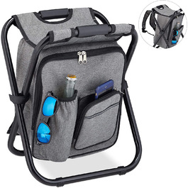 Relaxdays Campinghocker mit Tasche, klappbar, tragbar, leicht & stabil, Sitzrucksack, Polyester, HBT: 43x35x29 cm, grau