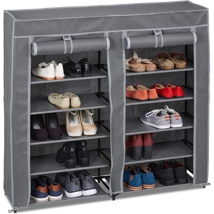 Relaxdays Schuhschrank, 12 Fächer, 36 Paar Schuhe, abnehmbarer Bezug, HBT 107x115x30 cm