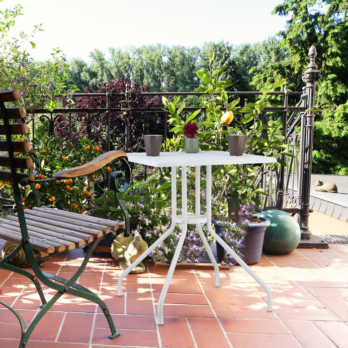 Relaxdays Gartentisch in weißer Rattan-Optik