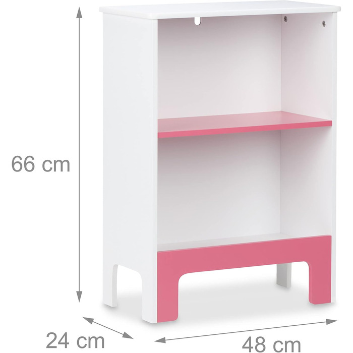 Relaxdays Kinderregal, 2 Fächer, 66x48x24 cm, für Bücher & Spielsachen, weiß/rosa