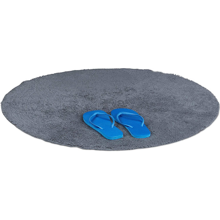 Relaxdays Badteppich  Badematte waschbar, Badvorleger für Fußbodenheizung, grau (Rund, 90 cm (rund))