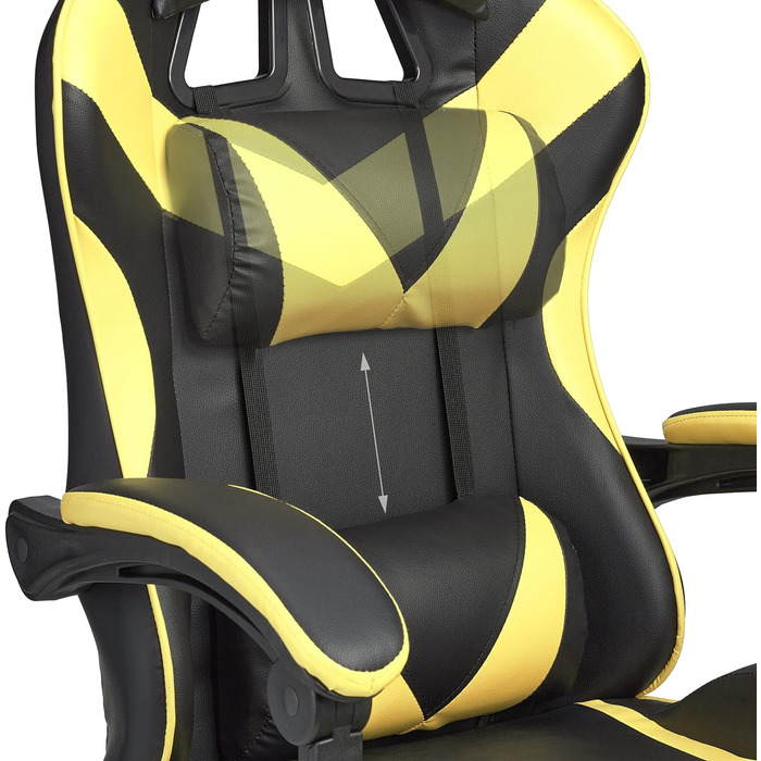 Relaxdays Gaming Stuhl, Racing Look, drehbar, höhenverstellbar, Kopf-& Lendenkissen, HxBxT: 133x68x60 cm, (Schwarz-gelb)