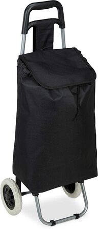 Relaxdays Einkaufstrolley klappbar, Abnehmbare Tasche 28 L, Einkaufswagen mit Rollen HxBxT: 92,5 x 42 x 28 cm, schwarz
