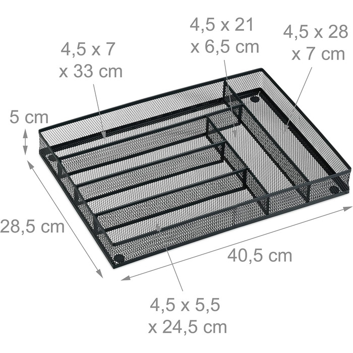 Relaxdays Besteckkasten, HBT: 5x28,5x40,5 cm, 6 Fächer, Metall, anthrazit