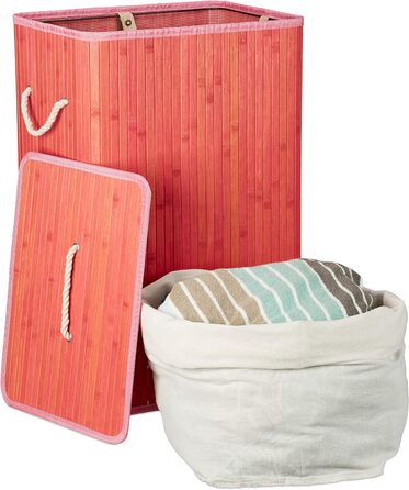 Relaxdays Wäschekorb Bambus, XL, faltbar, HBT 65,5 x 43,5 x 33,5 cm, (Pink)