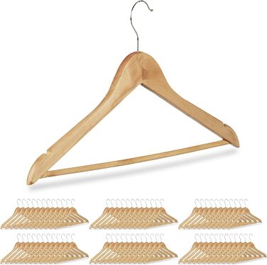 Relaxdays 84 x Kleiderbügel, Hosenbügel aus Holz, Garderobenbügel, Haken 360° drehbar, HxB: 22,5x44,5cm, Holzbügel, /Silber (1, Natur, 72er Pack)