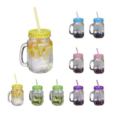 Relaxdays Bunte Trinkgläser mit Deckel 10er Set