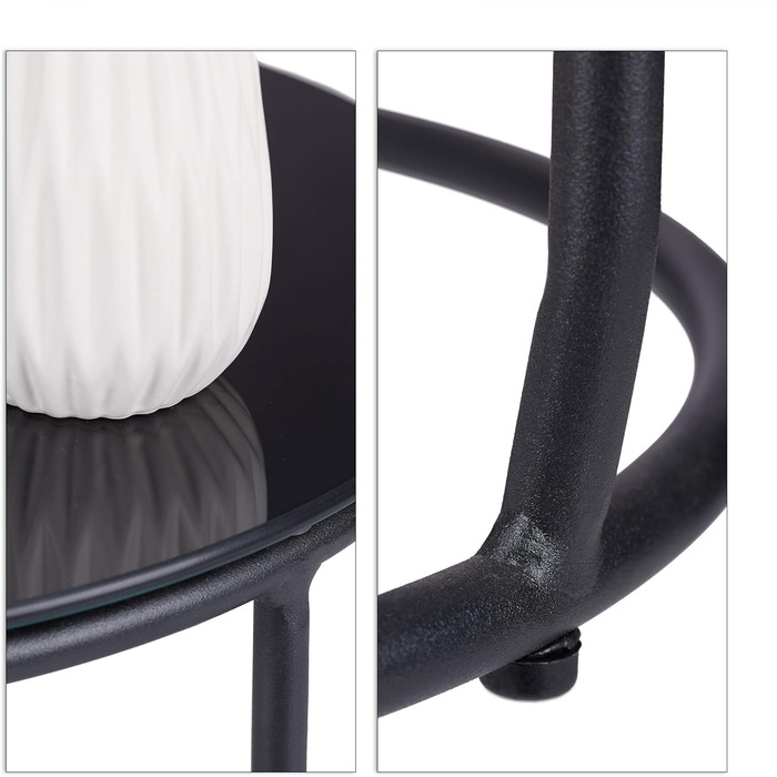 Relaxdays Beistelltisch mit Hocker, runder Couchtisch mit Sitzhocker, platzsparend, Glas & Metall, 40 x 40 cm, schwarz, 1 Stück