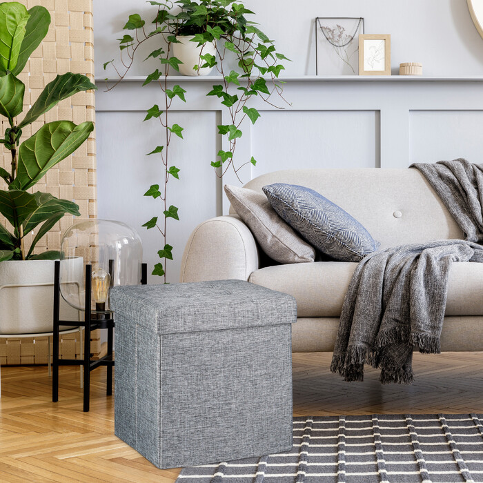 Relaxdays Faltbarer Sitzhocker mit Stauraum Leinen