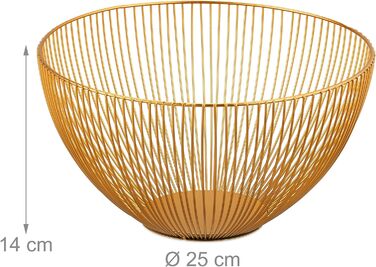 Relaxdays Obstschale Metall, runder Obstkorb, 14x25 cm, Drahtkorb, für Früchte, Gemüse & Brot, modern, Gold