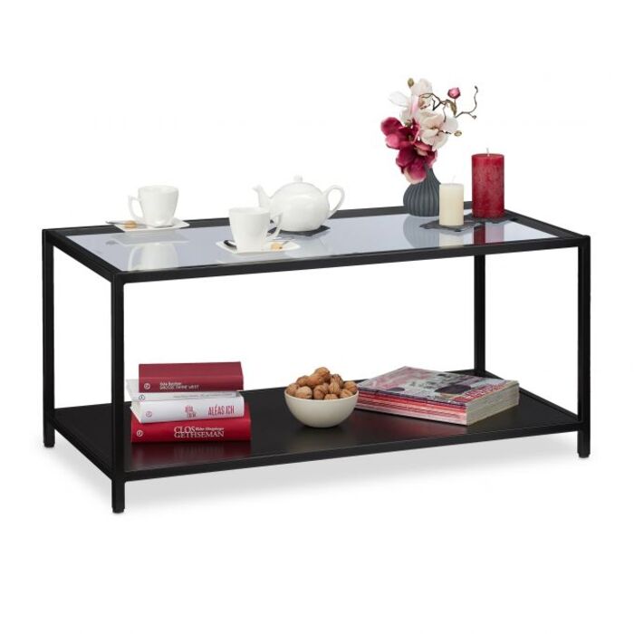 Relaxdays Couchtisch mit Glasplatte