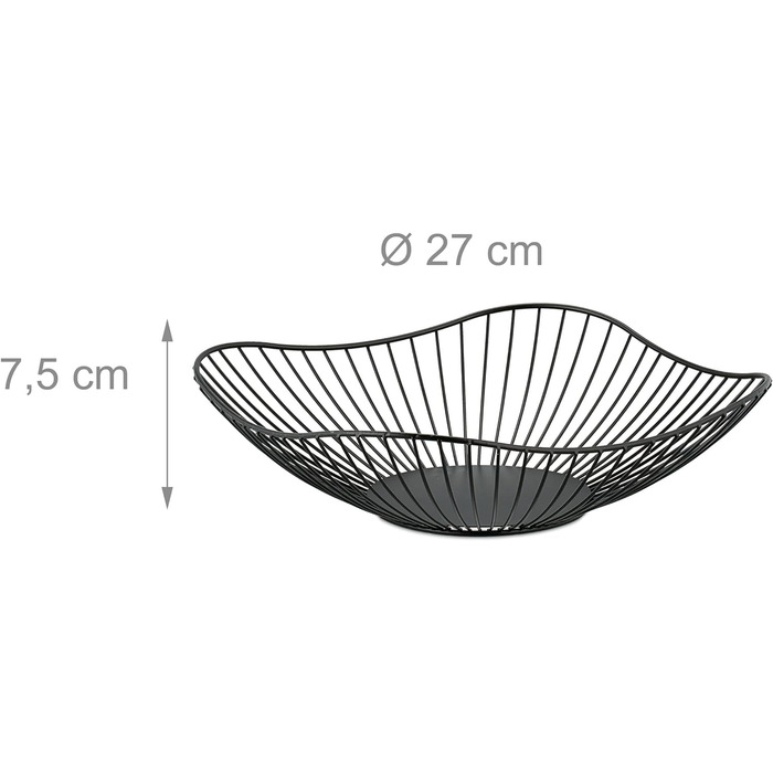 Relaxdays Metall-Obstkorb, flach, 7,5 x 27 cm, Drahtkorb, modern, schwarz