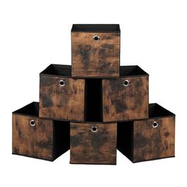 Relaxdays Stoff Aufbewahrungsbox Holzoptik 6er Set