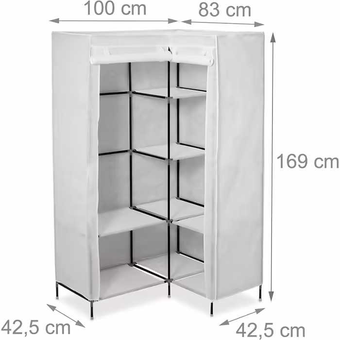 Relaxdays  x Eckkleiderschrank 3. Generation, 8 Ablagen und 2 Kleiderstangen, Stecksystem, mit 2 Türen, HBT: 69x00x83 cm,     Stück (1, Weiß, 3er Pack)