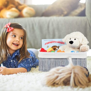 Relaxdays Aufbewahrungskorb 3er Set, Stoffbezug, Bambus, rechteckig, Bad, Accessoires, Spielzeug, Allzweckkorb, (Braun)