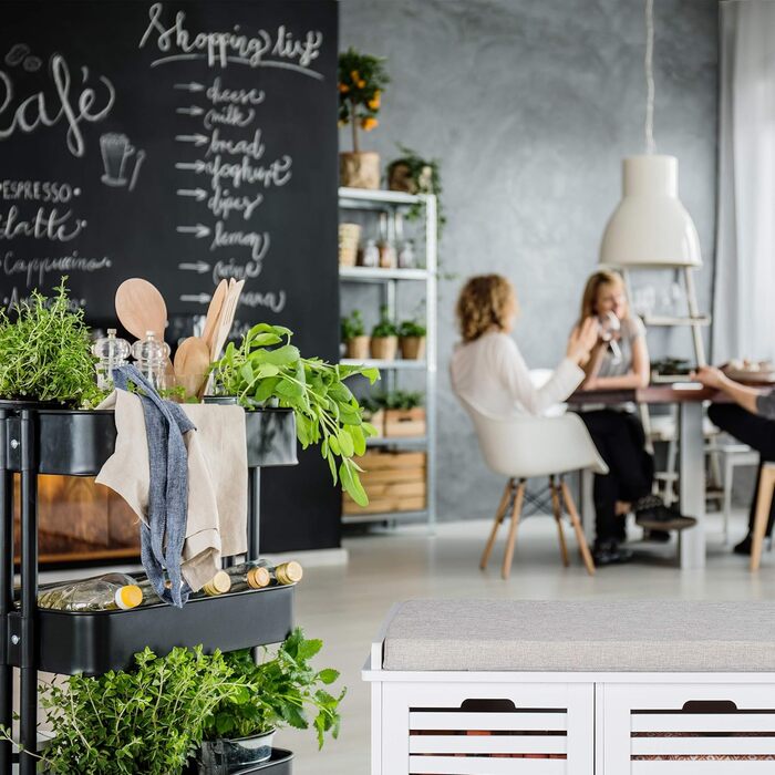 Relaxdays Sitzbank mit Stauraum, 3 Körbe & Sitzkissen, Landhausstil, 44x105x35 cm, weiß
