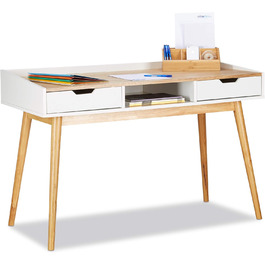Relaxdays Schreibtisch, weiß-braun, skandinavisches Design, 2 Schubladen, HxBxT: 76x120x55cm